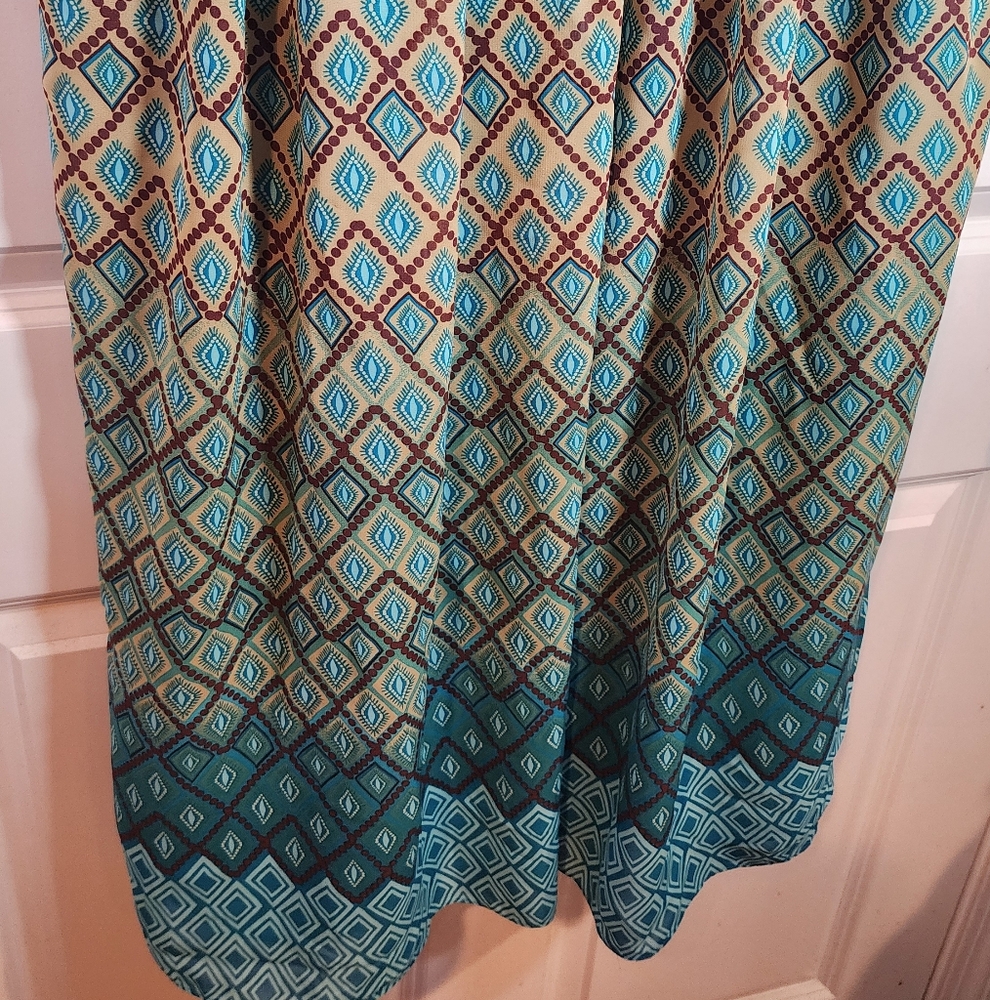 Dressbarn Elegant Brown and Teal Maxi Dress With Bead Detail 16W - Picture 3 of 4